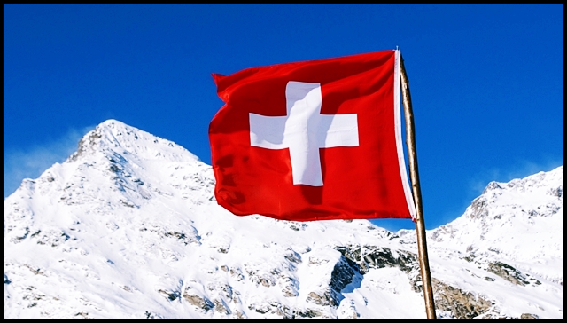 Swiss Flag on Mountain