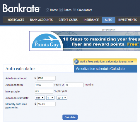 Bankrate car on sale loan calculator