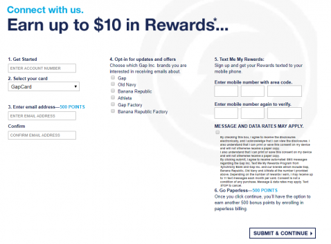 Gap credit card clearance points