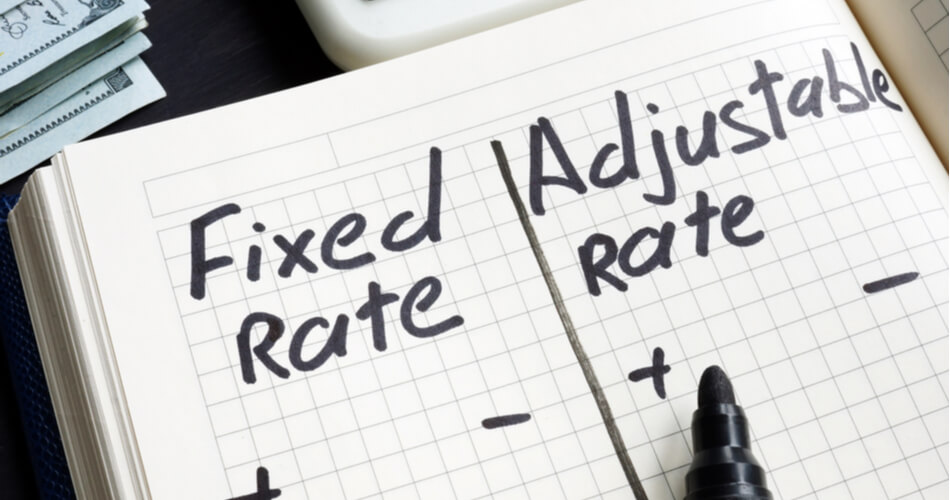 Grid paper with "fixed rate" and "adjustable rate" written down
