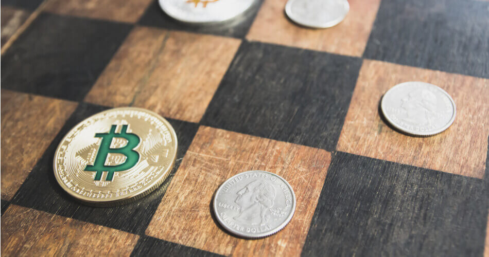 bitcoins on chess board