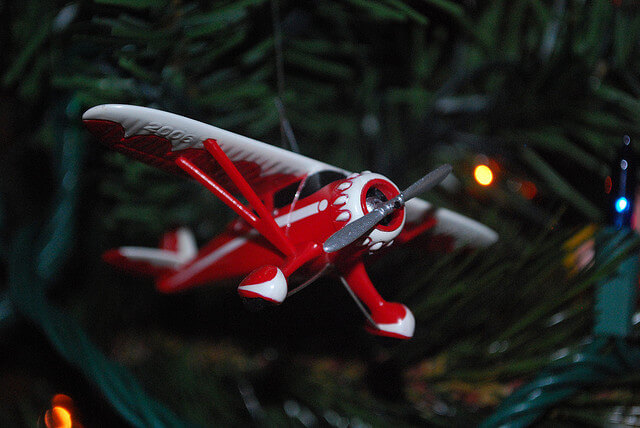 Christmas tree ornament of a small red plane