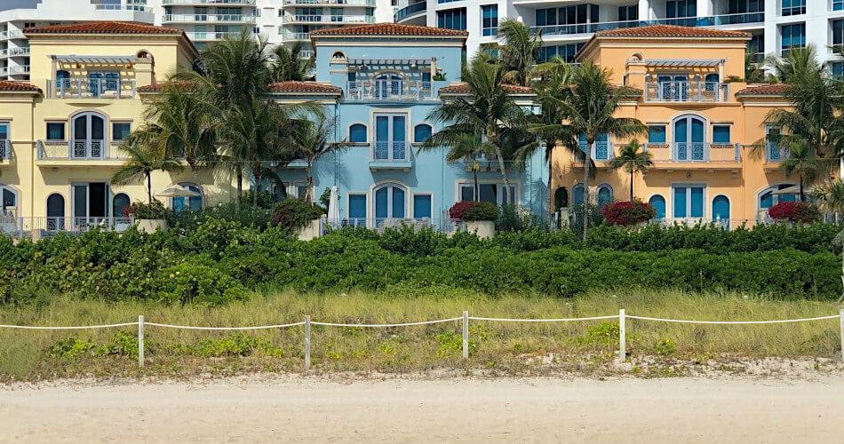 Colorful buildings along Miami Beach, Florida, in clear weather
