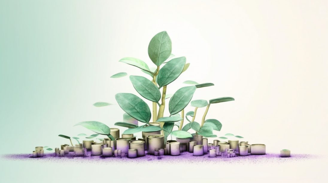 Money growth illustrated with a plant