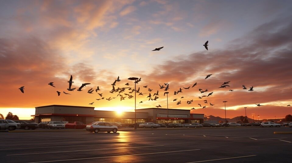 Walmart is opening and birds are chirping